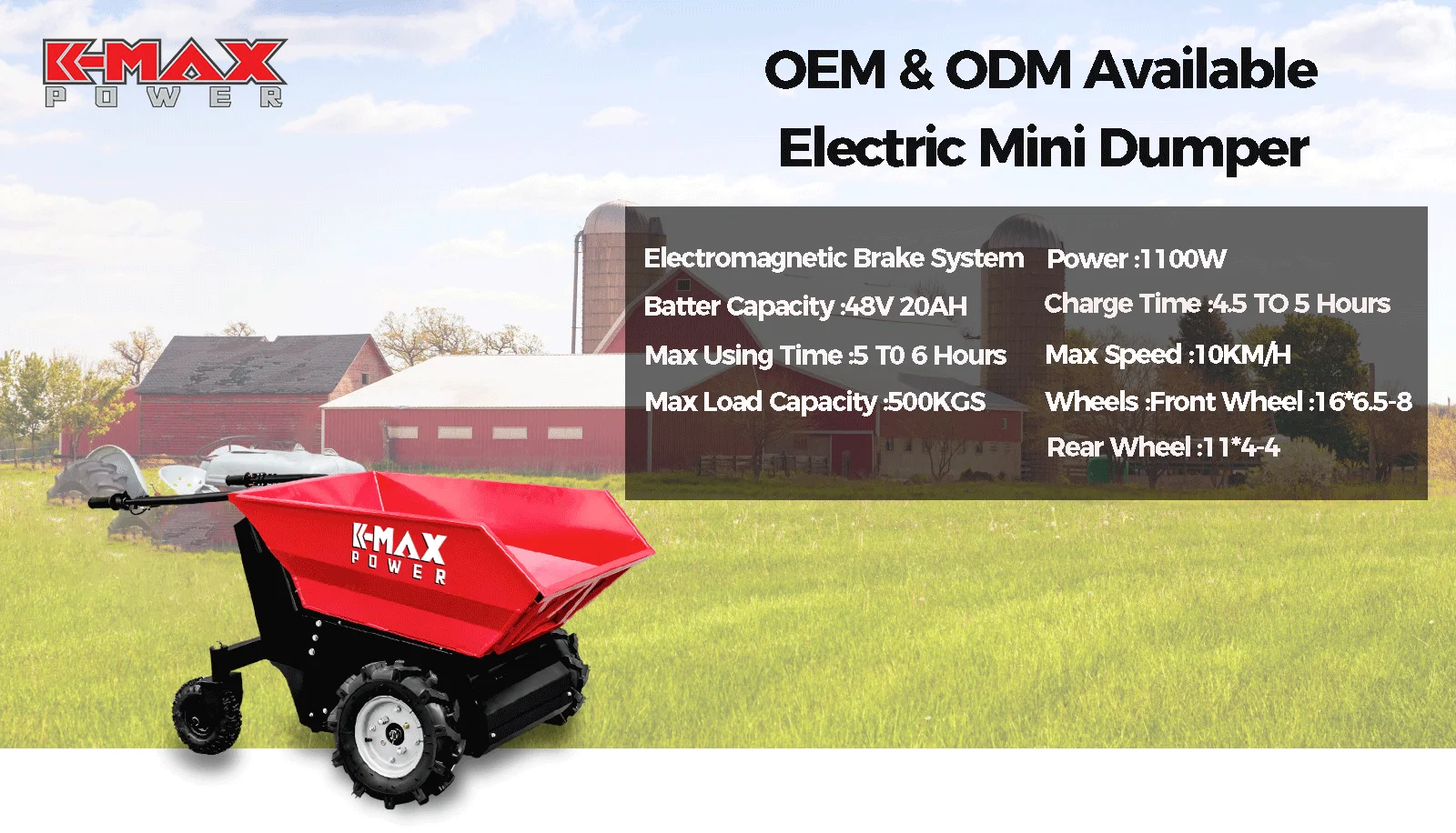 Энергосберегающий электрический мини-гусеничный грузовик K-maxpower грузоподъемность 500 кг 48 В 20 Ач мини-самосвал мини-погрузчик с бортовым поворотом