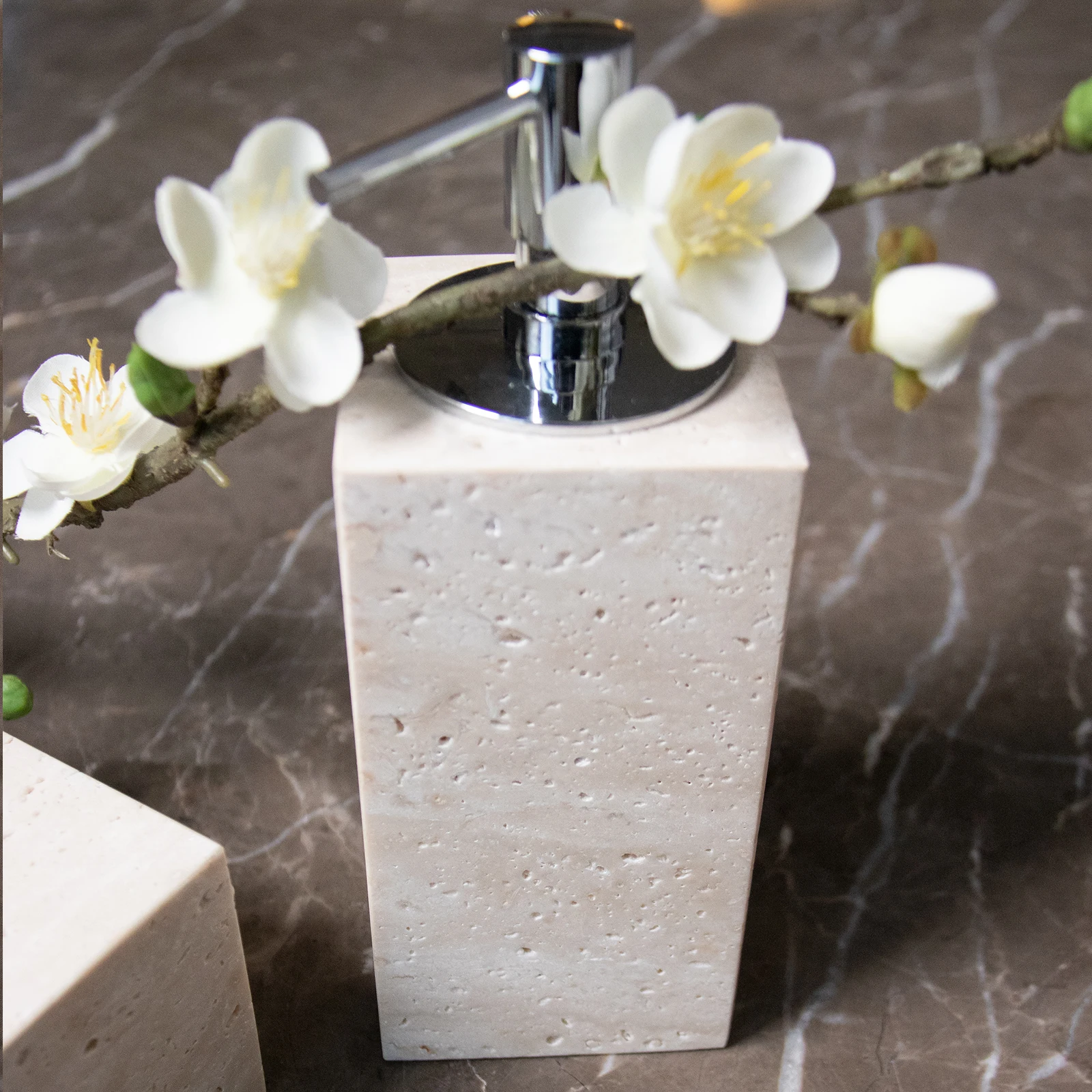 Luxury White Travertine Marble Bathroom Set - Wabi Sabi Style Storage Trays and Accessories