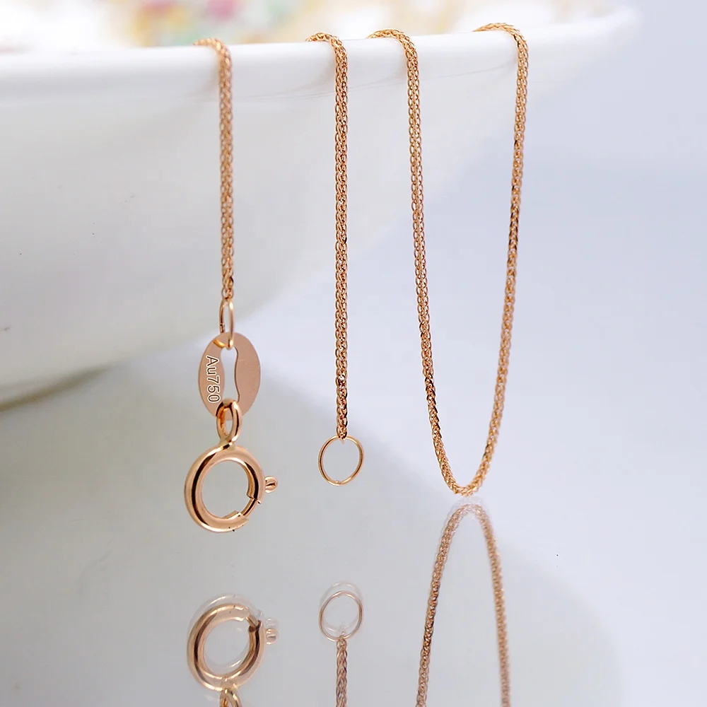 Au750 Genuine Gold 18 Karat Necklace - Trendy Wheat Chain