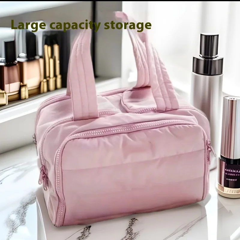 2025 New Arrival Women's Fashionable Simple Cosmetic Bag Portable Lightweight Large Capacity Polyester Storage Partition Travel