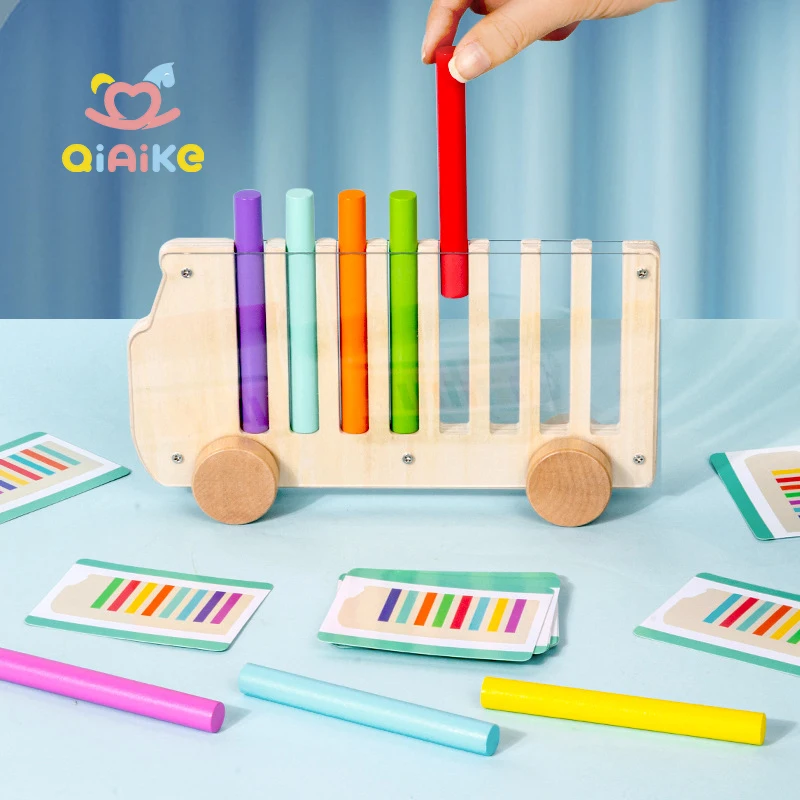 Вдохновленная методикой Монтессори развивающая игра на мелкую моторику и сенсорное восприятие, раннее обучение, распознавание цветов для детей, сортировка цветов с помощью деревянных палочек