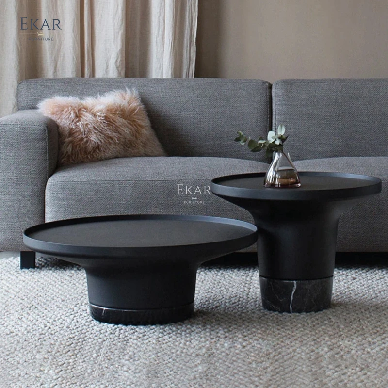 product modern living room furniture stainless steel nordic round marble luxury coffee table set-59