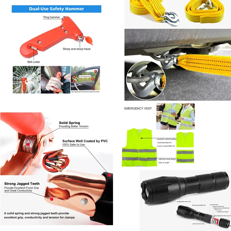 Vehicle Emergency First-Aid Kit Road Travel Survival Assistance Type Emergency Tool Kit with Folding Warning Triangle