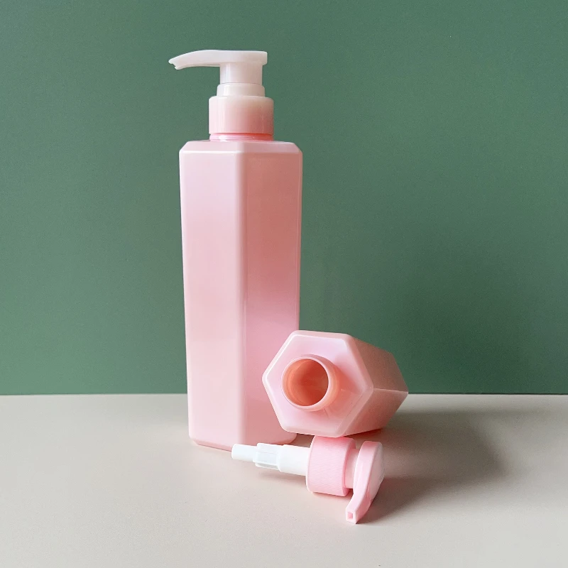 200ml-600ml Hexagonal PET Plastic Body Wash Bottle Pressure Pump Body Lotion Bottle Shaped Design
