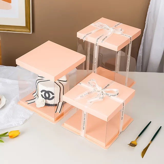 30X30 10 X 10 X 8 12 in Custom Paper Cup Cake Wedding Seal Sticker Clear Cake Box Kraft Paper