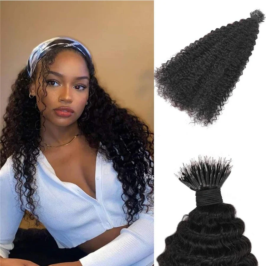 Deep Curly Nano Ring Human Hair Extensions Microlink Hair Pieces_voghion.com