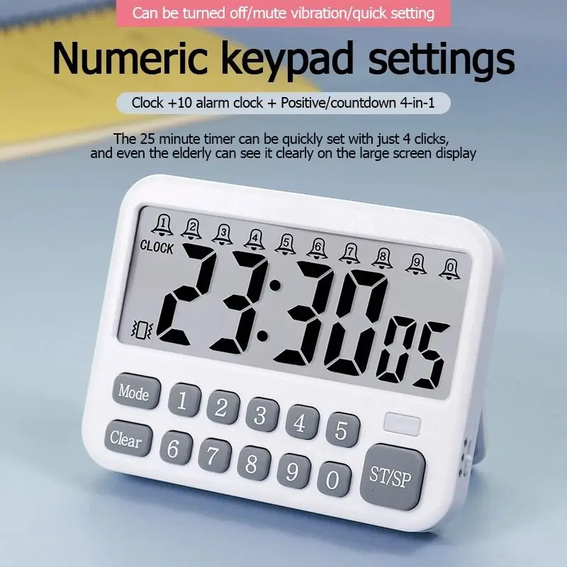 Quick Set Large Silent Vibrating Hour Timer Kids Learning Reminder Kitchen Cooking Timer