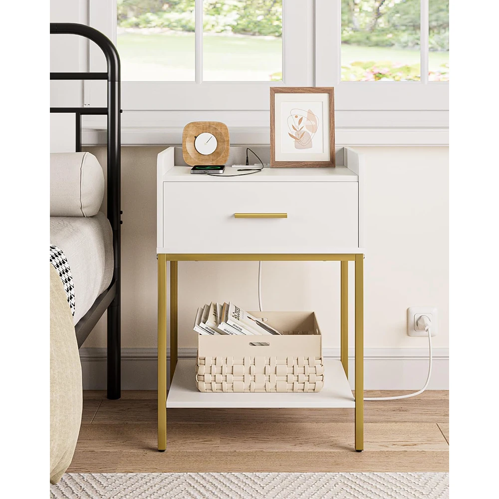 product nightstand charging station 3 tier modern wooden  metal bedside storage drawer shelf small end side table for apartment bedroom-3