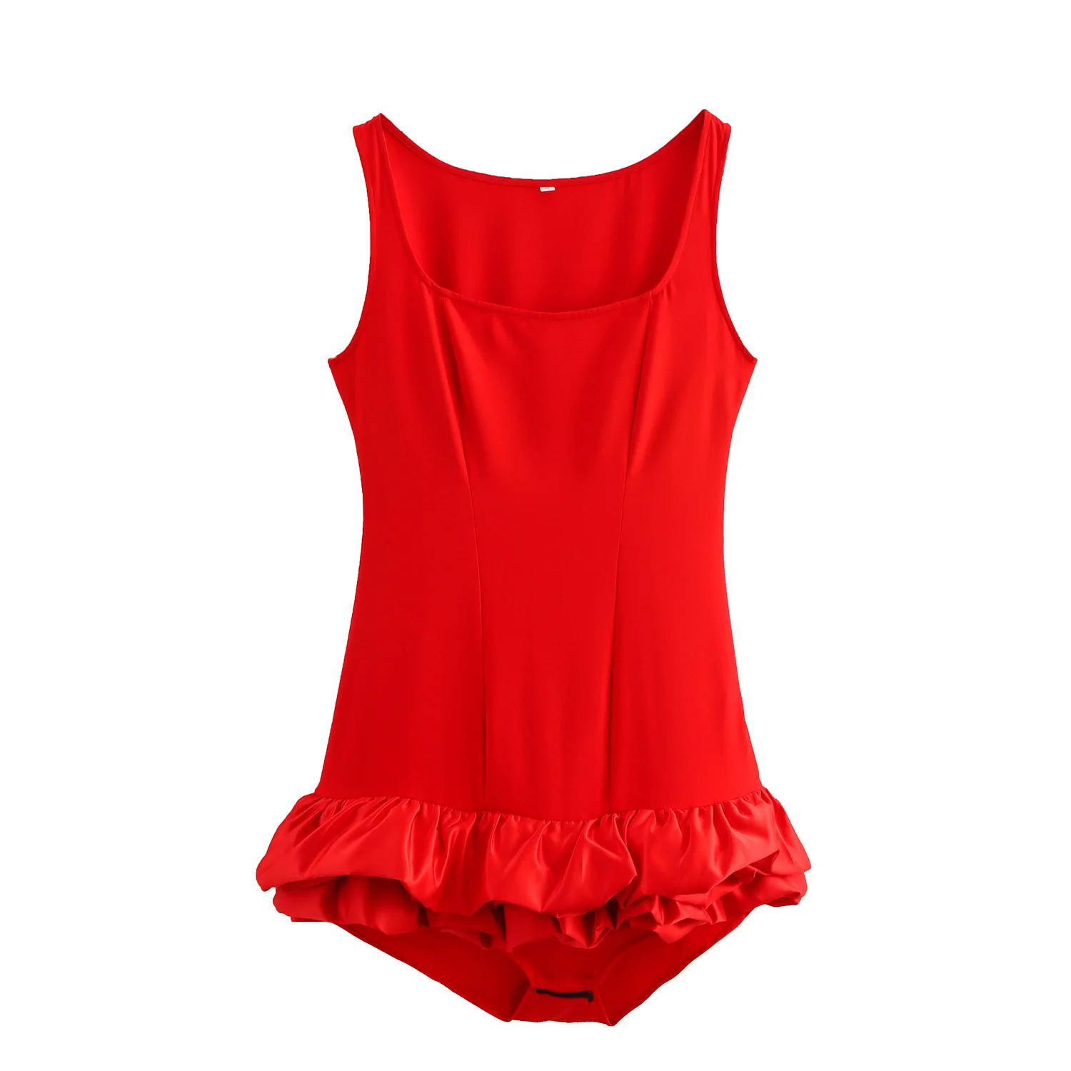 Square Collar Red Color Stylish Design Slim Fit Sleeveless Women Summer Short Mini Dress with Underwear