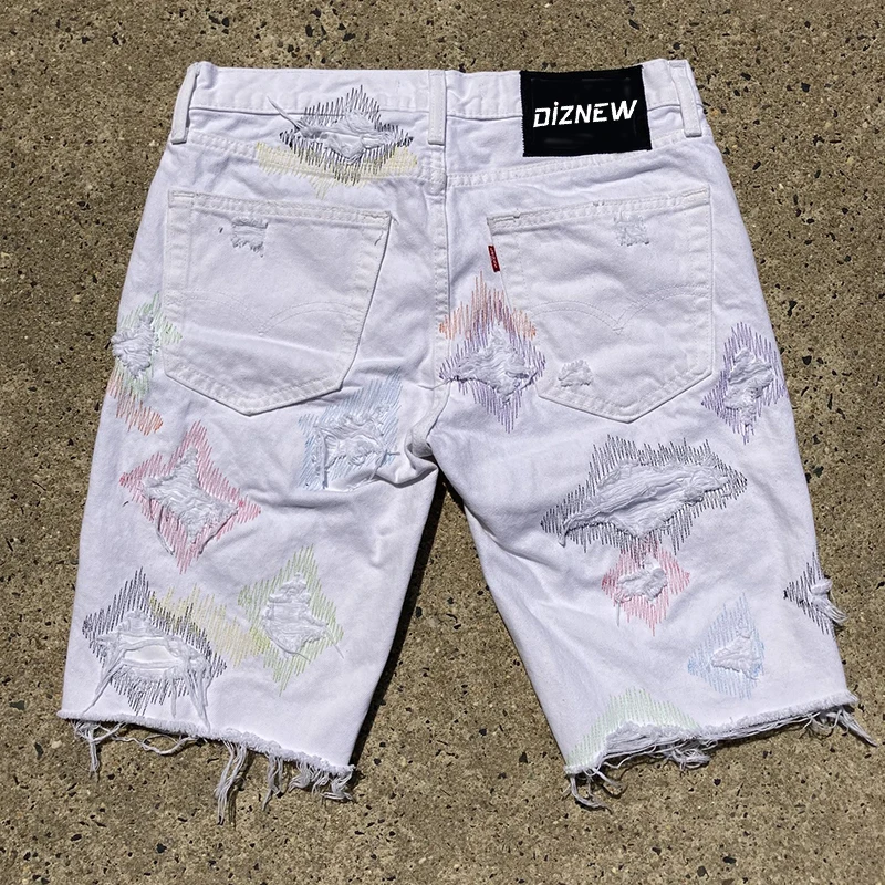 DiZNEW Fashion Denim Shorts Hole printing custom stitch shorts men's short supplier