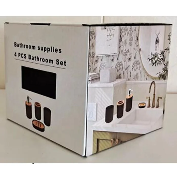 4Pcs Bathroom Accessory Set Bamboo Waterproof Gift Set Plastic Toothbrush Cup Lotion Dispenser Soap Box Tooth Mug Modern Style