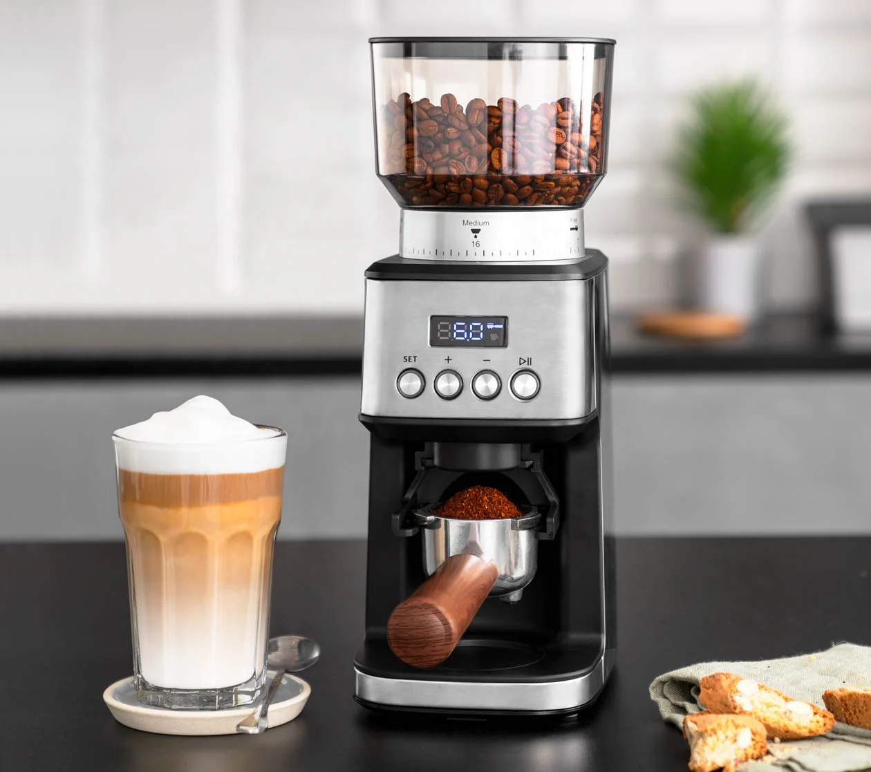 Conical Burr Espresso Coffee Grinder 24 Settings Stainless Steel