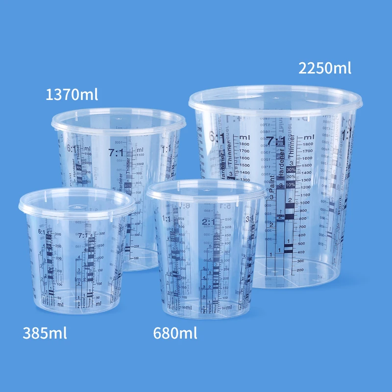 Factory Direct 385cc 680cc 1370cc 2250cc Graduated Paint Mixing Cups Have Calibrated Mixing Ratios on Side of Cup