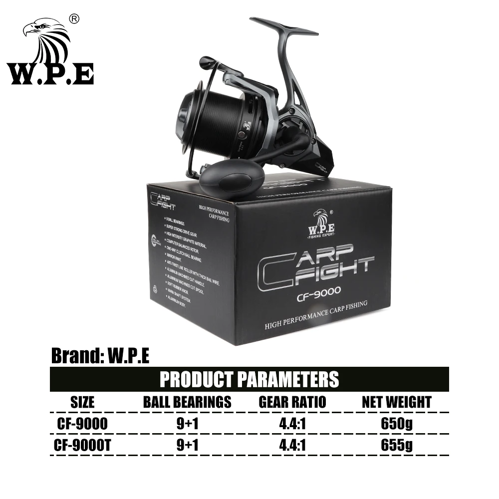 W.P.E CF 9000/9000T 4.4:1 9+1 BBs High Speed Metal Spool Spinning Reel Carp Fishing Tackles Fishing Wheel W.P.E CF 9000/9000T 4.4:1 9+1 BBs High Speed Metal Spool Spinning Reel Carp Fishing Tackles Fishing Wheel