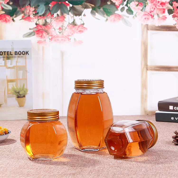commercio all'ingrosso unico vasetti di miele di vetro esagonale barattoli  di miele