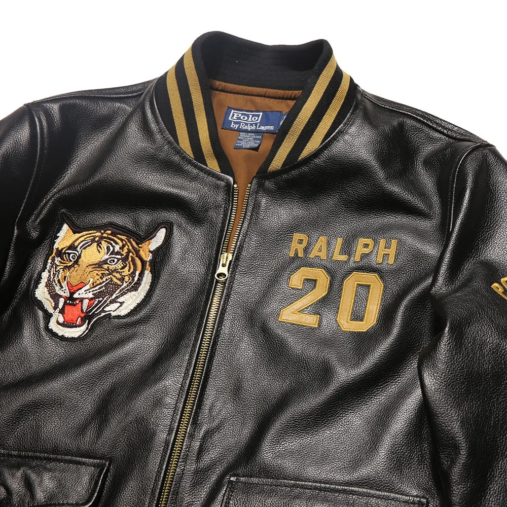 Baseball Uniform Casual Real Leather Coats Embroidered Tiger Cowhide Genuine Leather Jacket Men Clothing