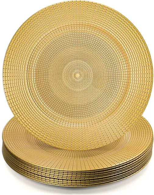 13" Round Plastic Chain Shaped Gold Charger Plates for  for Table Setting Wedding  Party Event