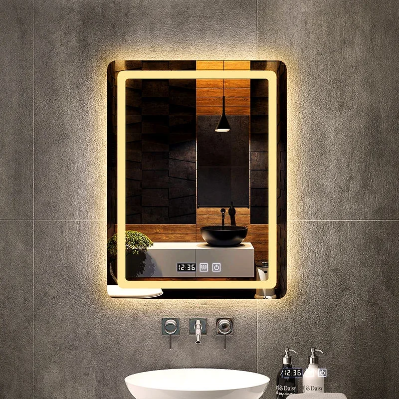 Modern LED Framed Bathroom Wall Mirror Rectangle Anti Fog IP44 Rating Smart Wall Mounted Mirror