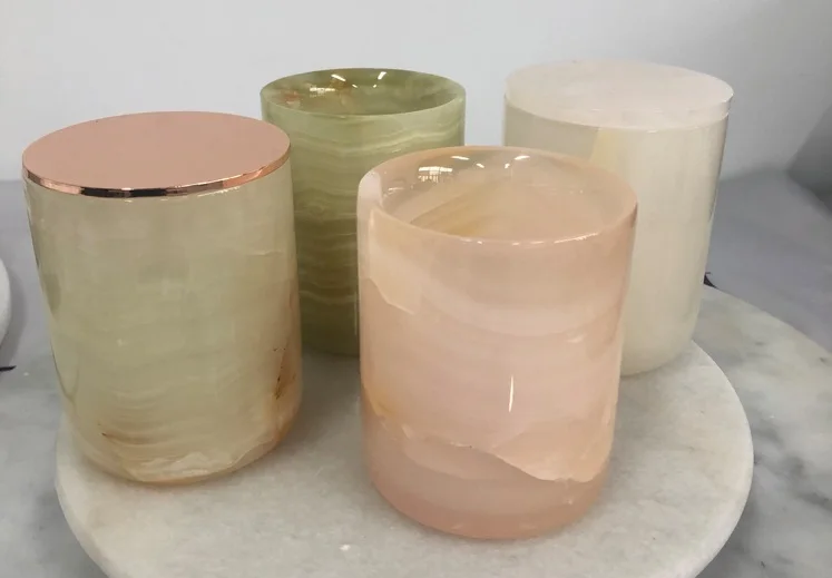 White Onyx Candle Holders/candle Jar With Glass Refill Insert Buy