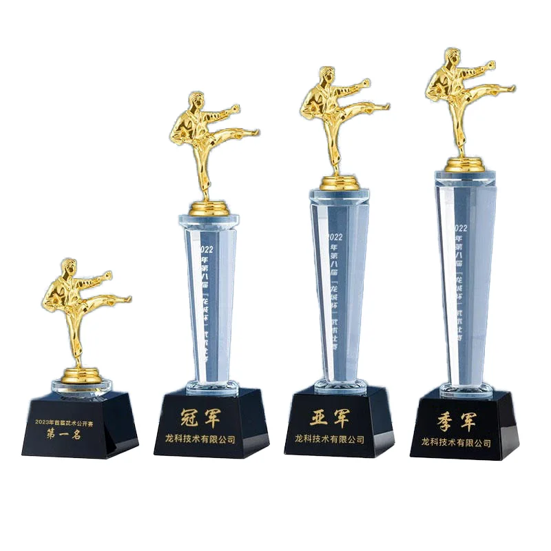 New Stock Arrival Customized 3D Metal Kikboxing Sport Souvenir Gift High Quality Handmade Sports Crystal Trophy