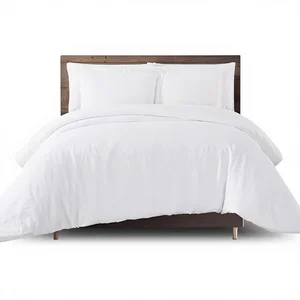 Solid Woven Cotton Quilt Cover Set 3-Piece 300tc Quality Eco-Friendly All-Season for Hotel Home Wedding Simple Style