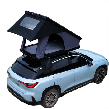 Folding Luxury Triangle Black Hard Shell Top Tent Grey Fabric Roof Tents 2 Person Aluminum Car Rooftop Tent with Ladder