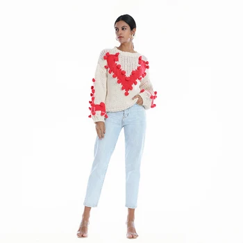 Factory Winter Fashion Knitted Cashmere Embroidered Long Sleeved Casual Women's Sweater