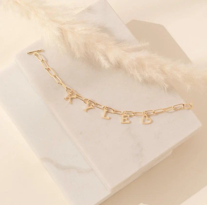 Custom Personalized Initial Monogram Link Chain Bracelet Stainless Steel 18K Gold Plated Letter Bracelet Jewelry for Gifts