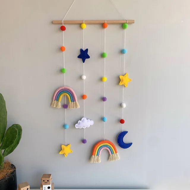 Toys Wood Decor Nursery Room Rainbow Photo Holder Macrame Baby Mobile