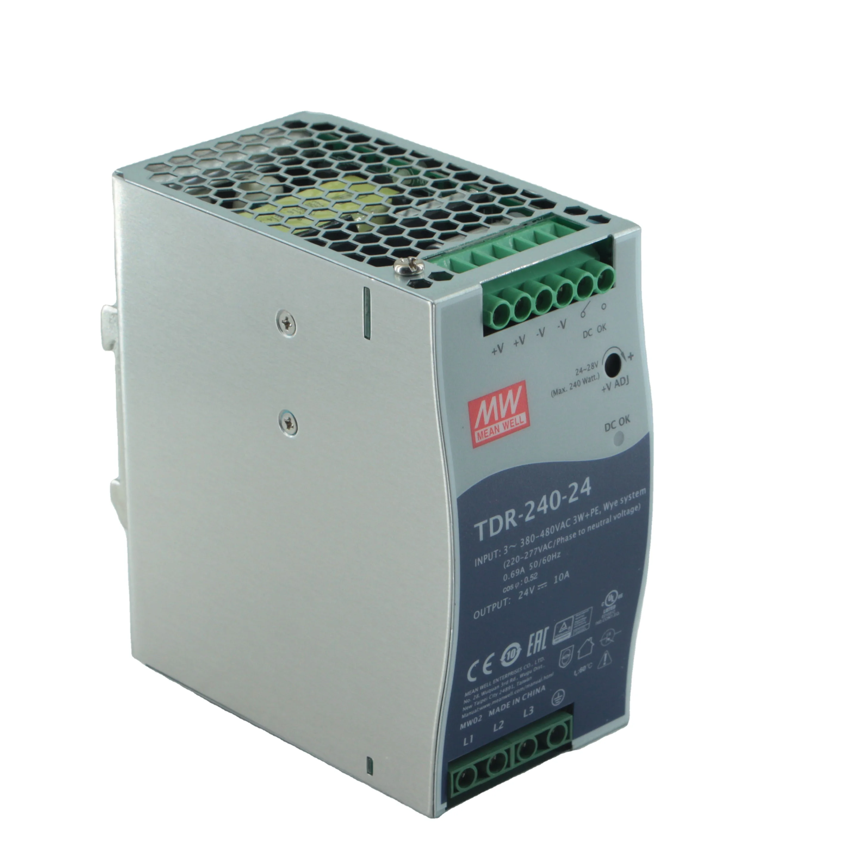 MeanWell TDR-240-24 Alimentatore DIN RAIL 240W 24V 10A Input 380V Trifase  Per Uso Industriale