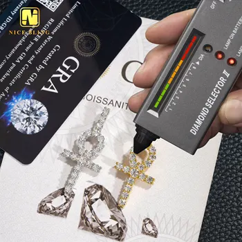 Fashionable Hip Hop Ankh Jewelry VVS Moissanite Diamond Circle Cross Pendant for Mental Women Pass Diamond Tester