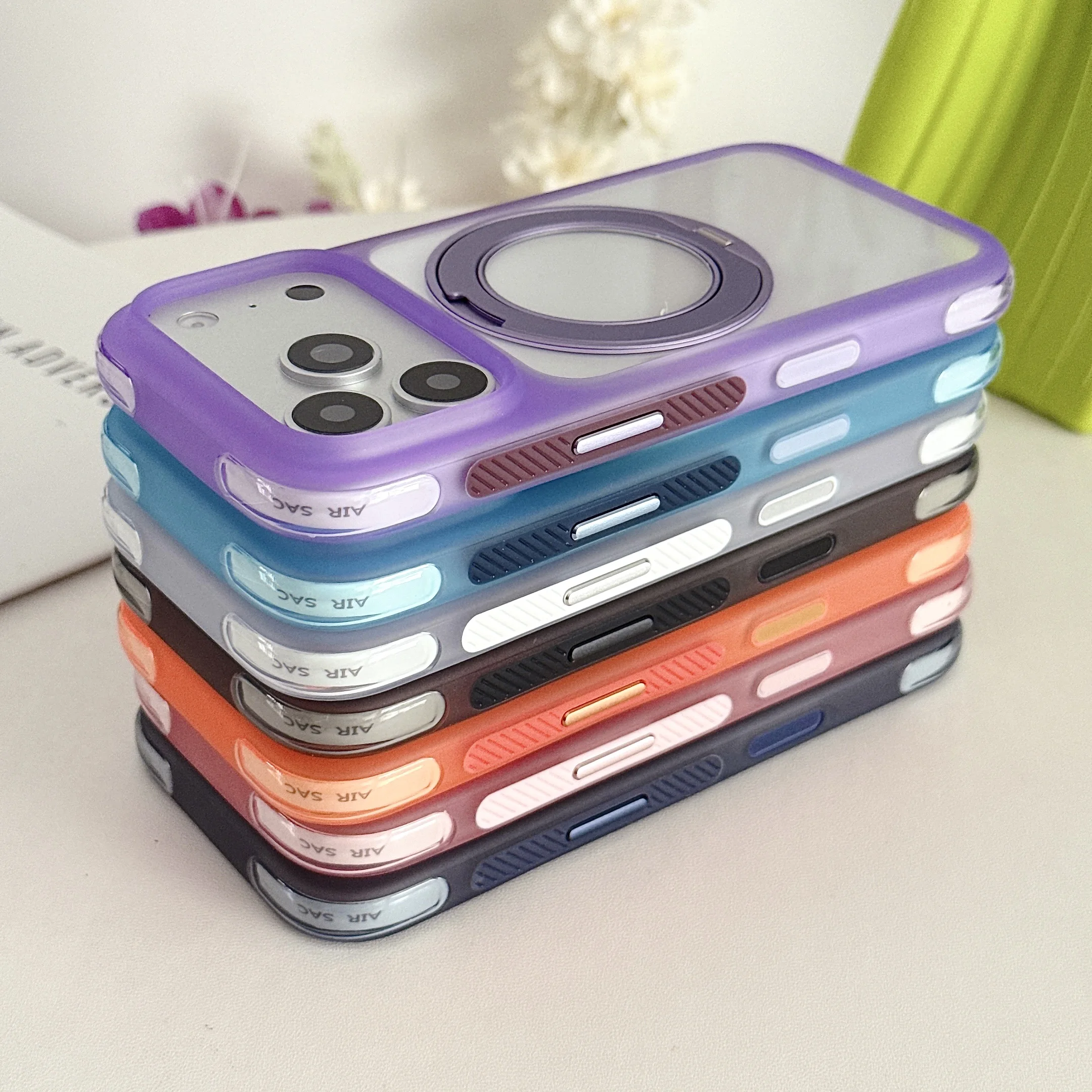 Wholesale 2 in 1 Invisible 360 Rotatable Kickstand Magnetic Phone Case Anti-drop Corner Cover for iPhone 17 16 Pro Max clear