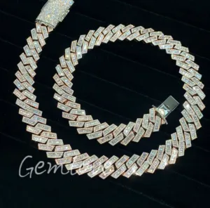 New 18K gold fashionable men's Cuban chain, IGI-certified lab-grown radiant-cut diamonds, suitable for business occasions