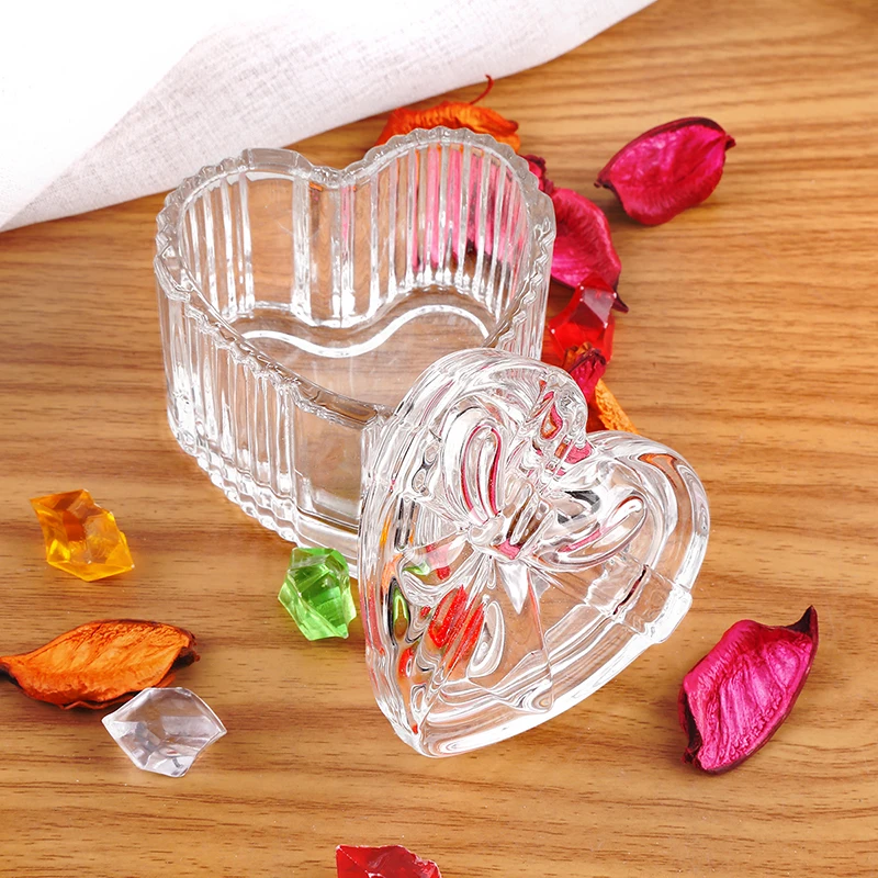 Creative Heart Stripe Glass Jar Bow Storage Jar Bedroom Trinket Storage Box Wedding Hand Gift