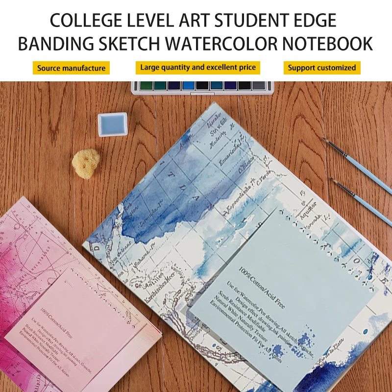 Four side sealant college level sketch book watercolor paper notebook set for paint