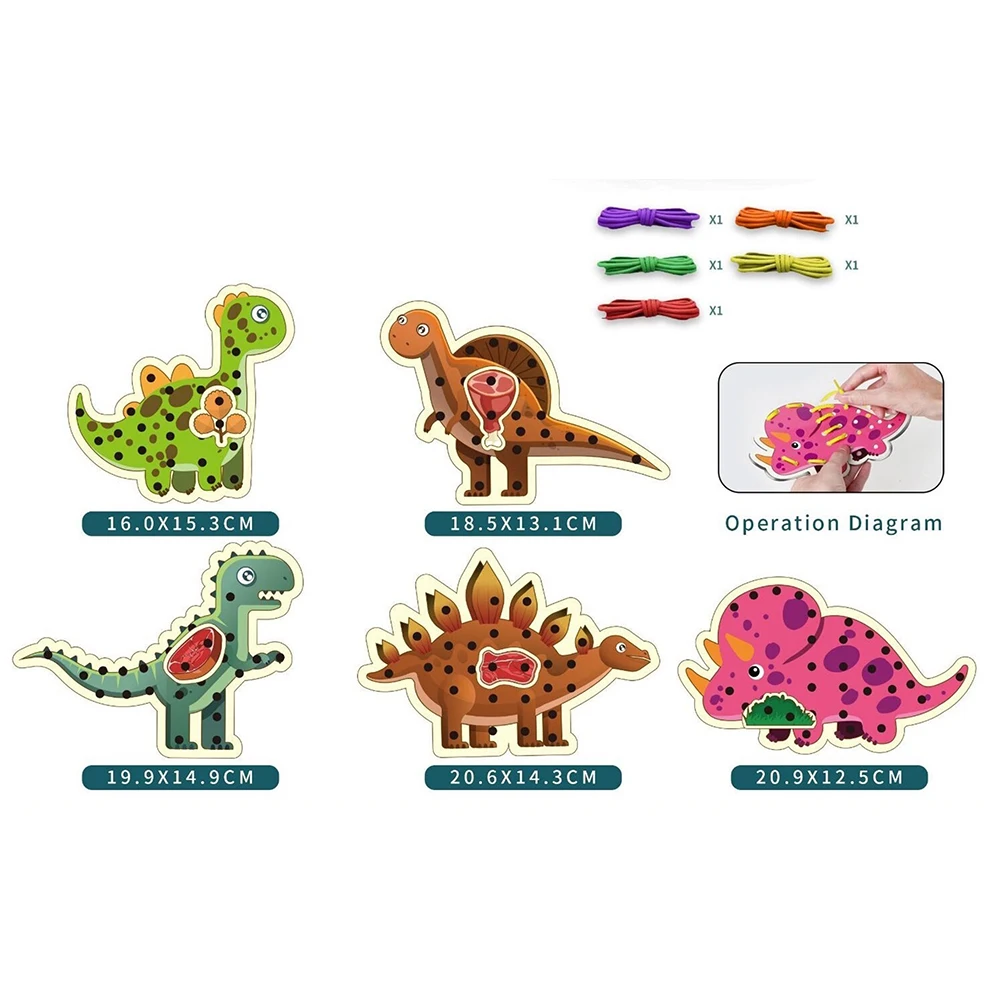 Dinosaur Stringing Wooden Toy for 2025 New DIY Toy String With 5 Ropes