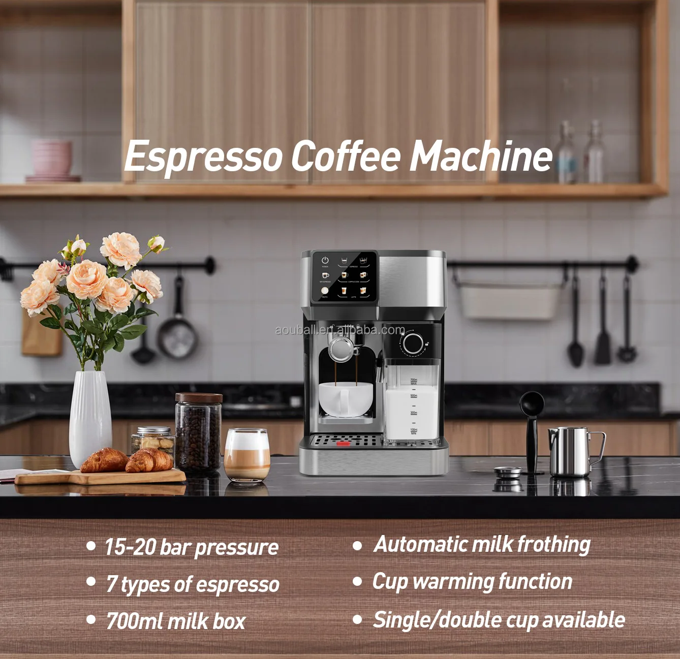 European Modern 700ml Electric Coffee Maker with High Quality Stainless Steel Milk Frother Machine Household Brewer System