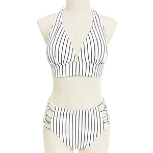 Wholesale Striped Beachwear Swimsuit for Ladies Quick Dry Two Piece Bathing Suit Swimwear High Waist Women's Bikinis Set