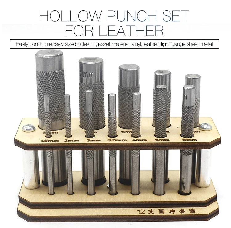 12PC HOLLOW PUNCH SET STEEL WOOD PLASTIC METAL LEATHER TOOL HOLE 3-19MM CUTTING