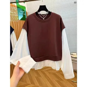 Wholesale Autumn 2026 New Fashion Casual Fake Two-piece Crew Neck Sweater Long Sleeve Simple Commuter Splicing Women's Shirt