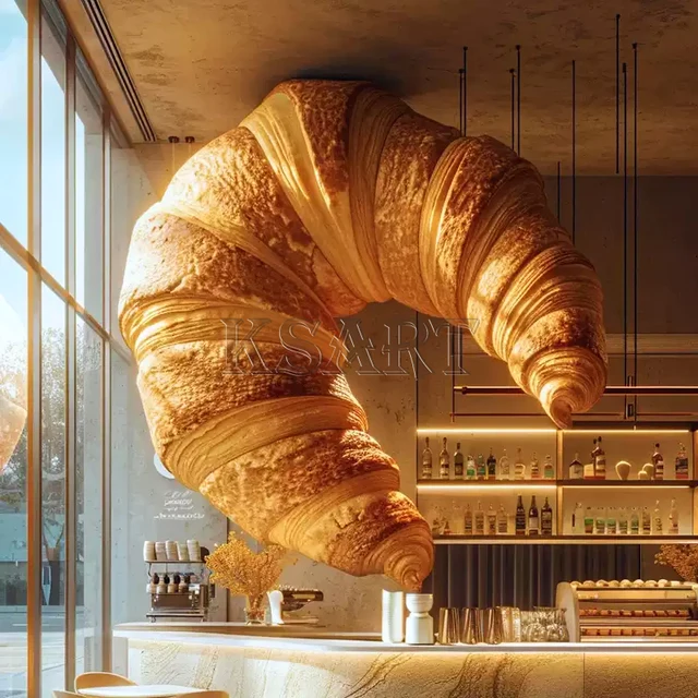 Simulation Croissant Resin Model Sculpture Bread Baking Shop Storefront Wall-mounted Signboard Decoration Large Display Pieces
