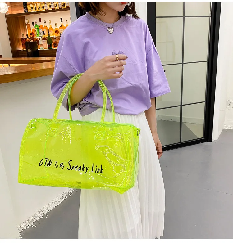 Wholesale Custom Logo Saying Spinnanight Overnight Hoe Bag Small MOQ 80 gsm  Thick PVC Clear Duffel Bag for Girls Spend A Night Bag 2023 From  m.