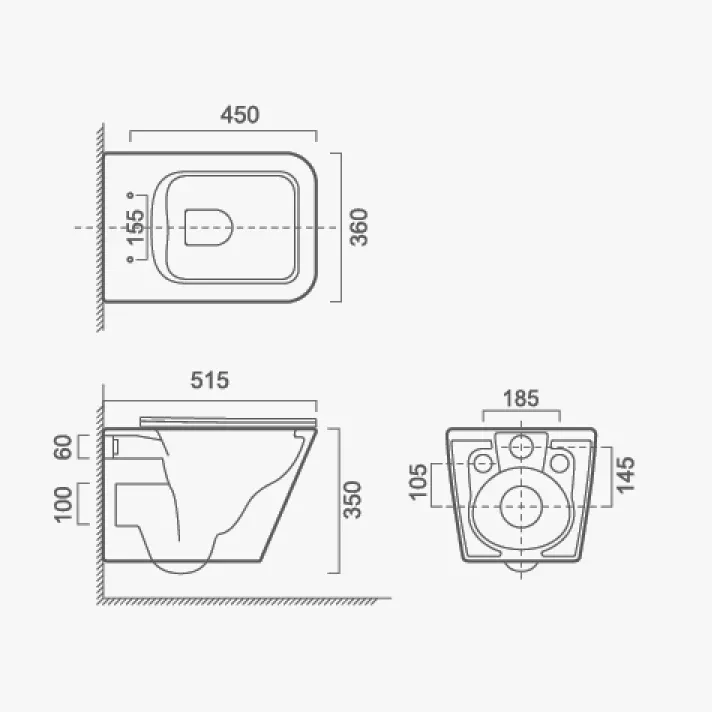 Square matt color high quality modern sanitary ware p trap rimless wall mounted wc ceramic wall hung toilet manufacture