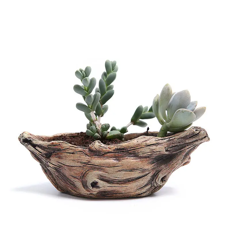 Cement Tree Root Carving Mini Pastoral Flowerpot ,Succulents Basin Reusable Flower Planter, Stump Flower Pot