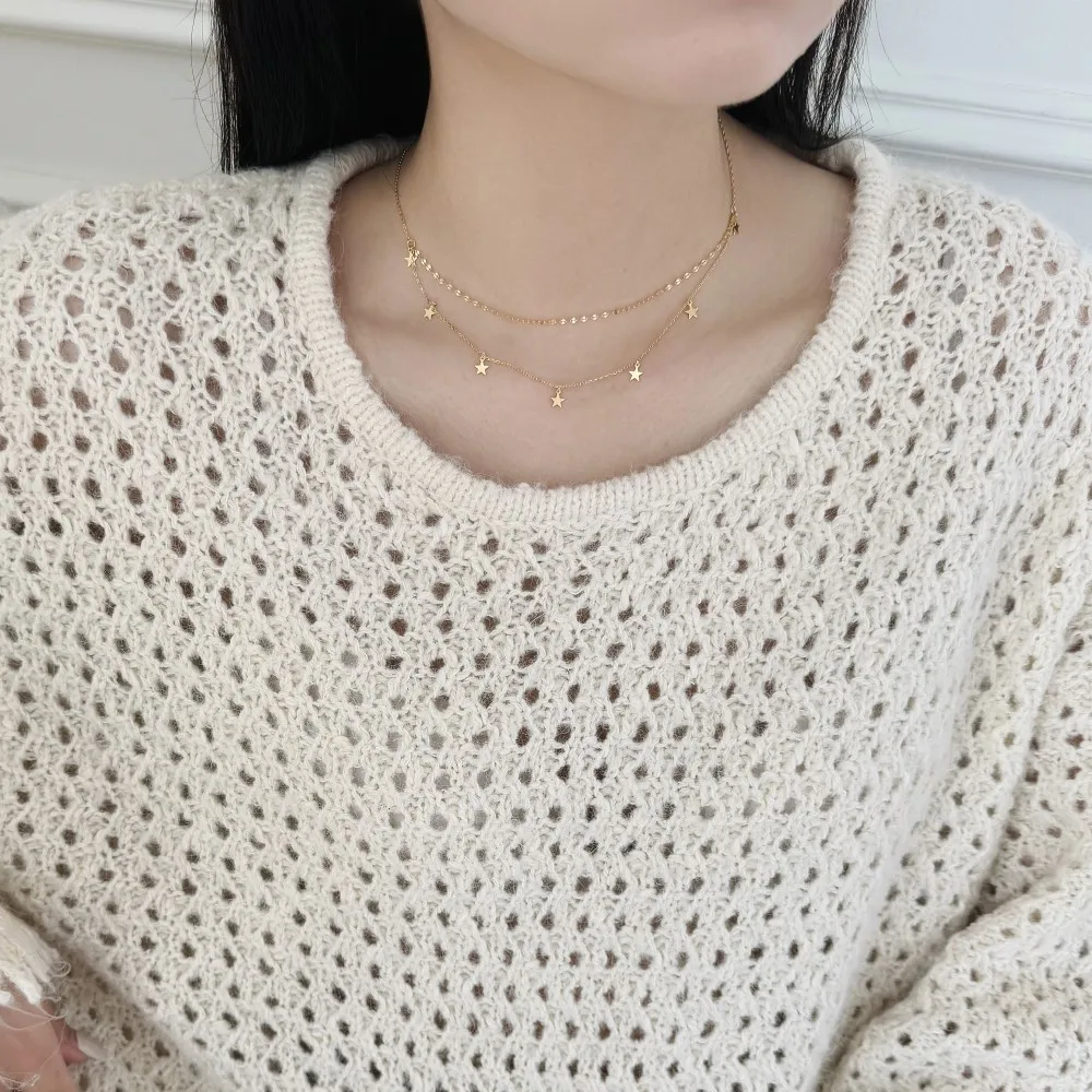 KAKODIY simple design fashion jewelry double chain five star pendant necklace daily dress jewelry necklace detail 4
