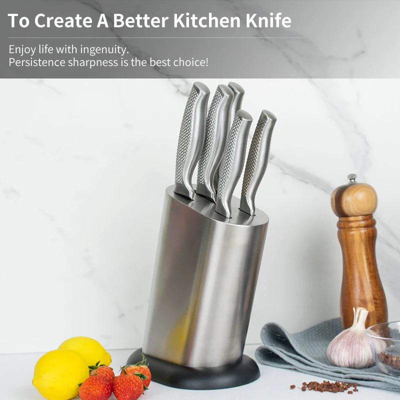 Support OEM/ODM 6 Piece Chef Knife Stainless Steel Professional Kitchen Knife Set with Knife Block