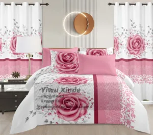 Fast Delivery Flower Printed Microfiber 8 Pieces Set Bedding Sets with Matching Curtains Wholesale Cheap Price 8pcs Bedsheet Set