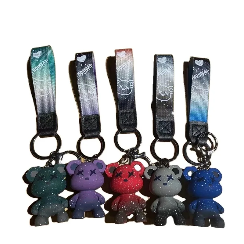 Cartoon Resin Cham Eleon Bear Keychain With Gradient Color Flashing Key ...