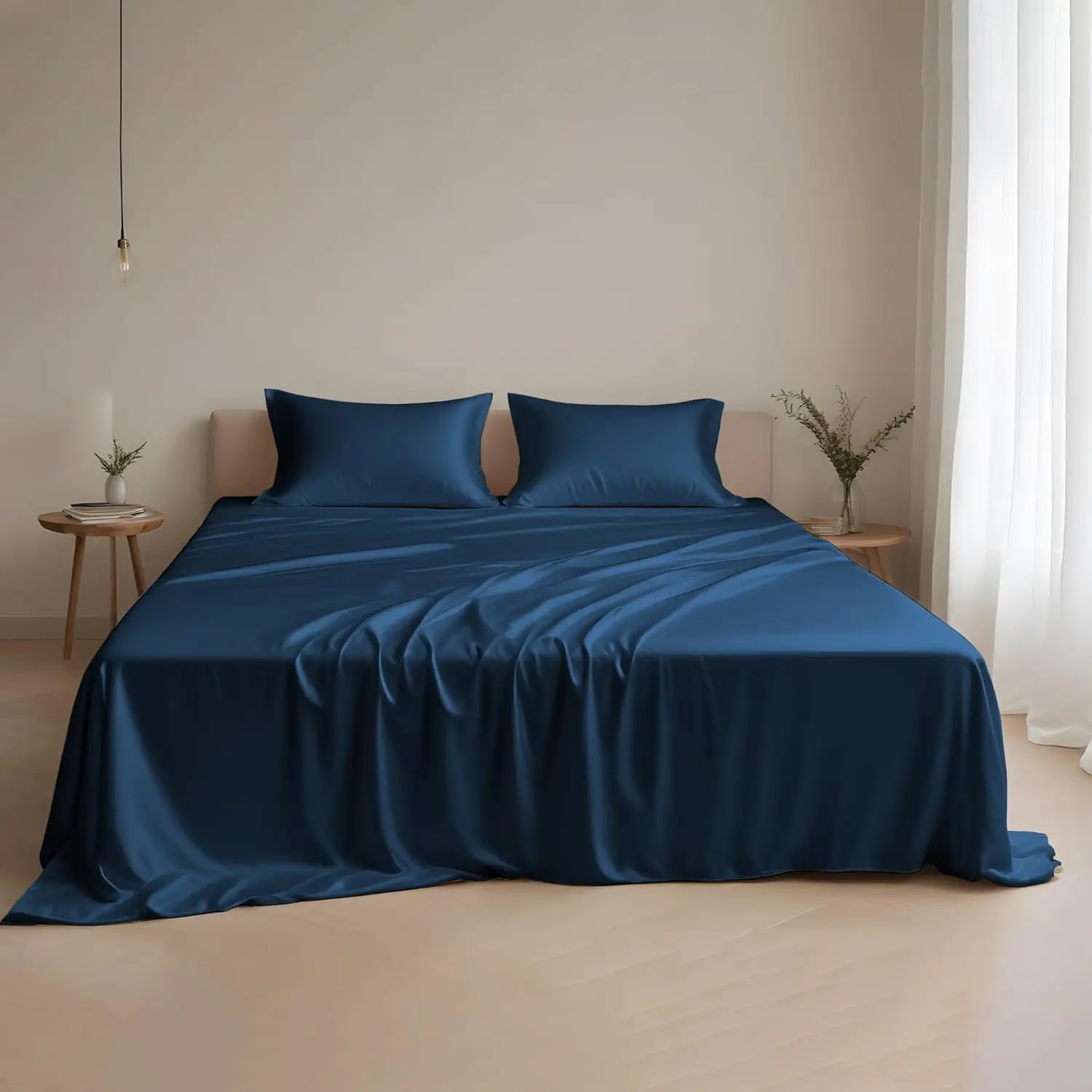 Luxury Premium 3-Piece Navy Blue Lyocell Bedding Set Breathable Cooling Tencel Sheets with Deep Pockets Luxury Premium Bedding