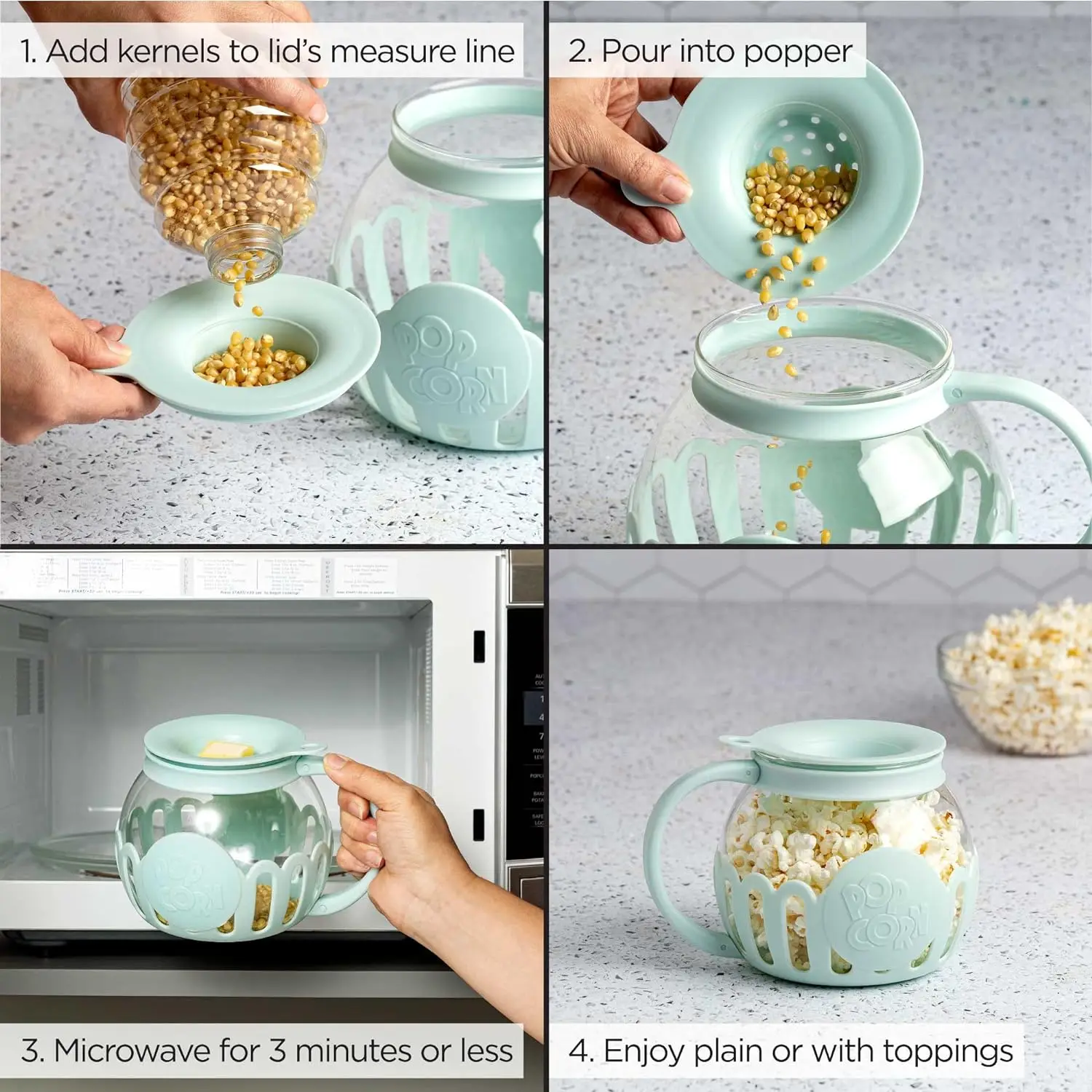 Glass Microwave Popcorn Popper 2.25qt Original Popcorn Jar With